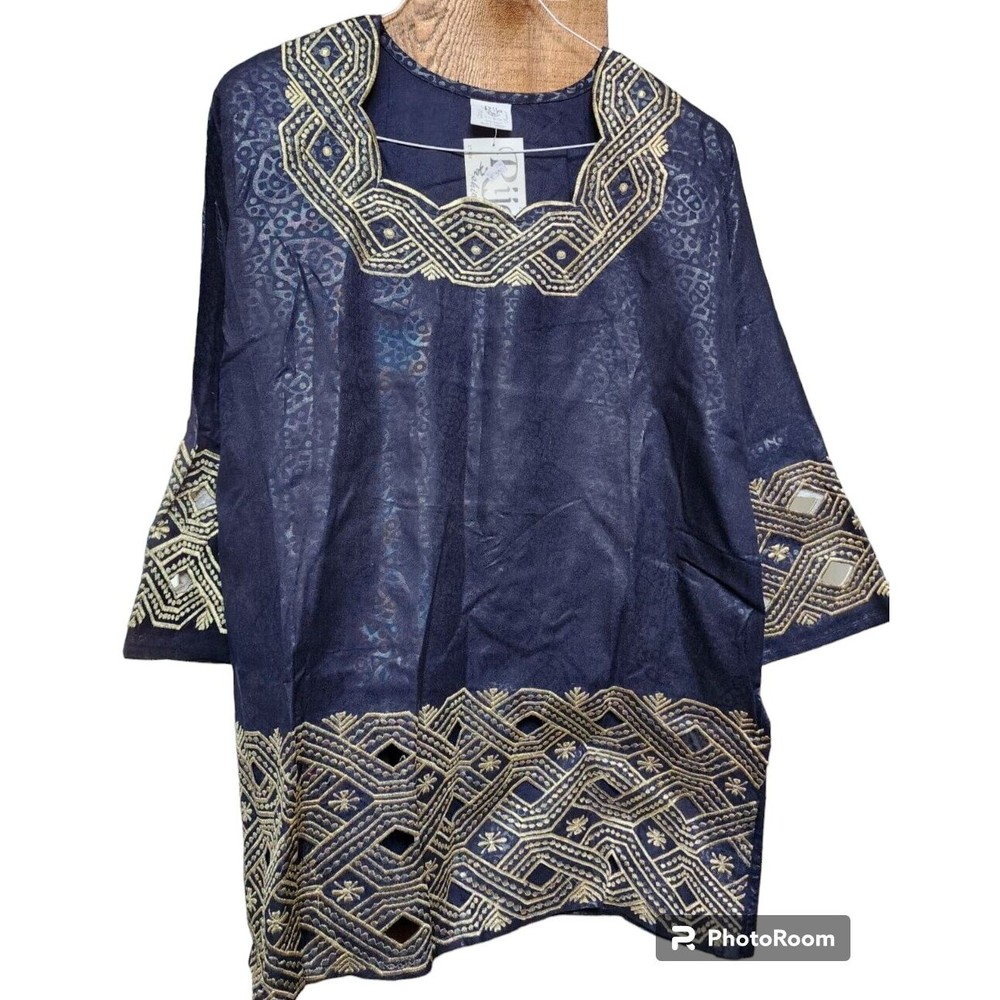 Rija Import Fashions NEW Embroidered Top OS Black Ethnic Boho Hippie